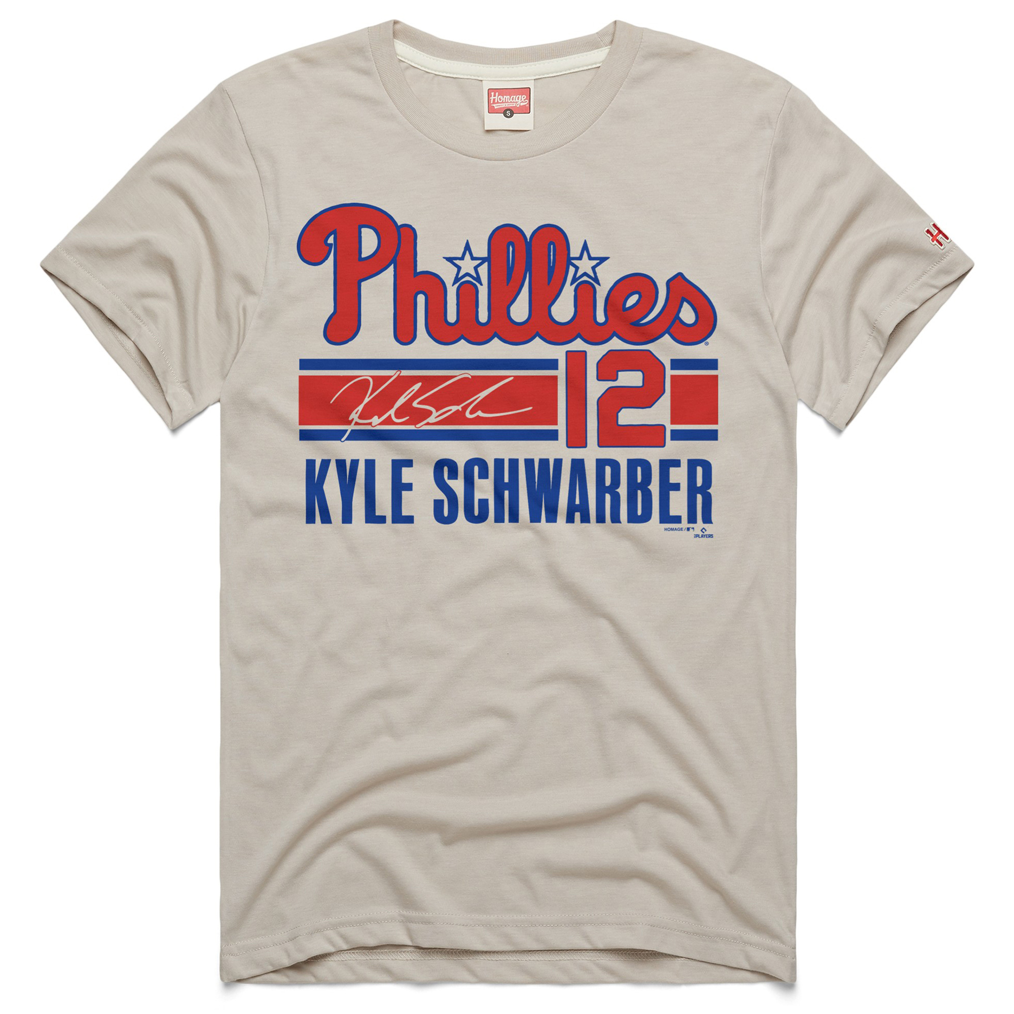 Men's Homage Kyle Schwarber Stone Philadelphia Phillies Signature Name & Number Tri-Blend T-Shirt