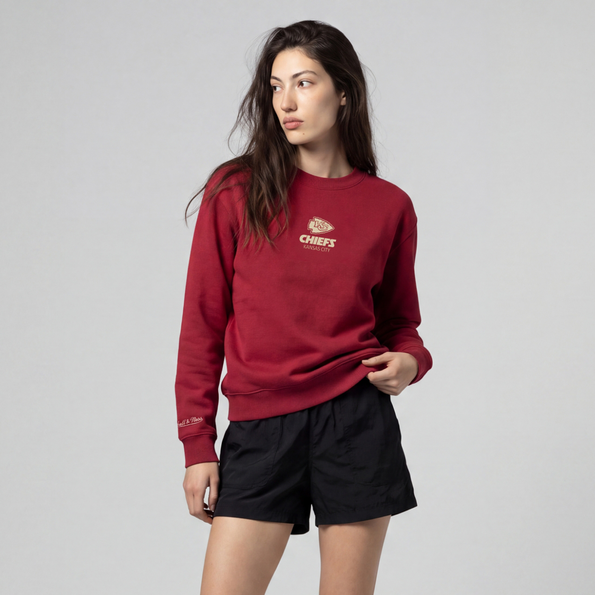 Women's Mitchell & Ness Red Kansas City Chiefs Core Essentials Micro Logo Fleece Sweatshirt