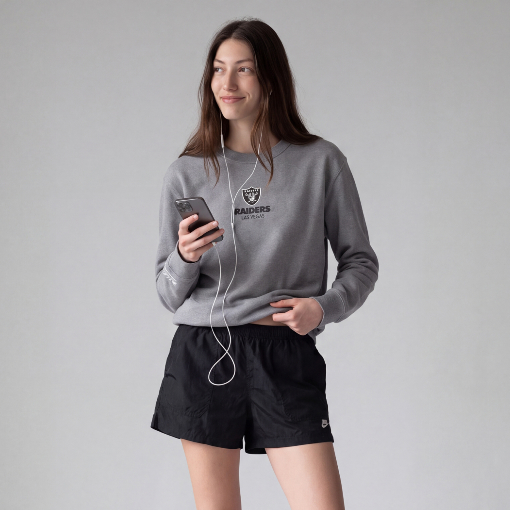 Women's Mitchell & Ness Gray Las Vegas Raiders Core Essentials Micro Logo Fleece Sweatshirt