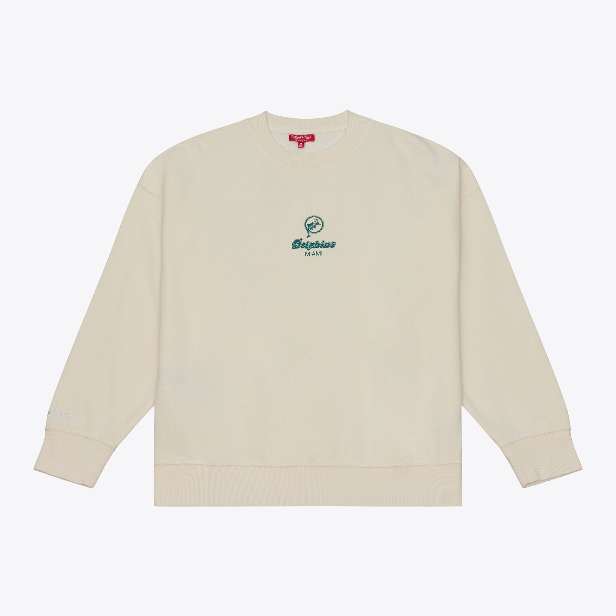 Mitchell & Ness Damen-Fleece-Sweatshirt mit cremefarbenem Miami Dolphins Core Essentials Micro-Logo