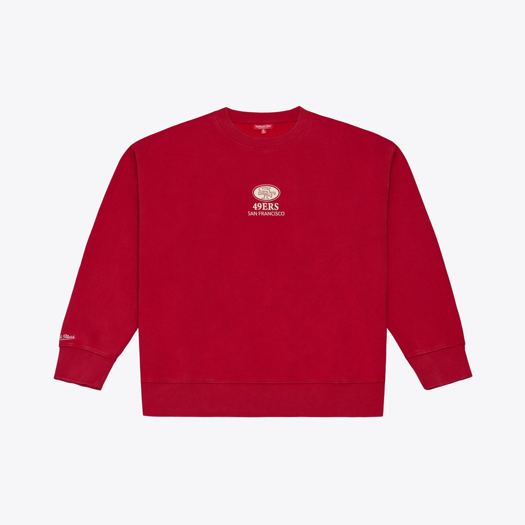 Felpa da donna Mitchell & Ness color scarlatto con micro logo dei San Francisco 49ers, modello Core Essentials.