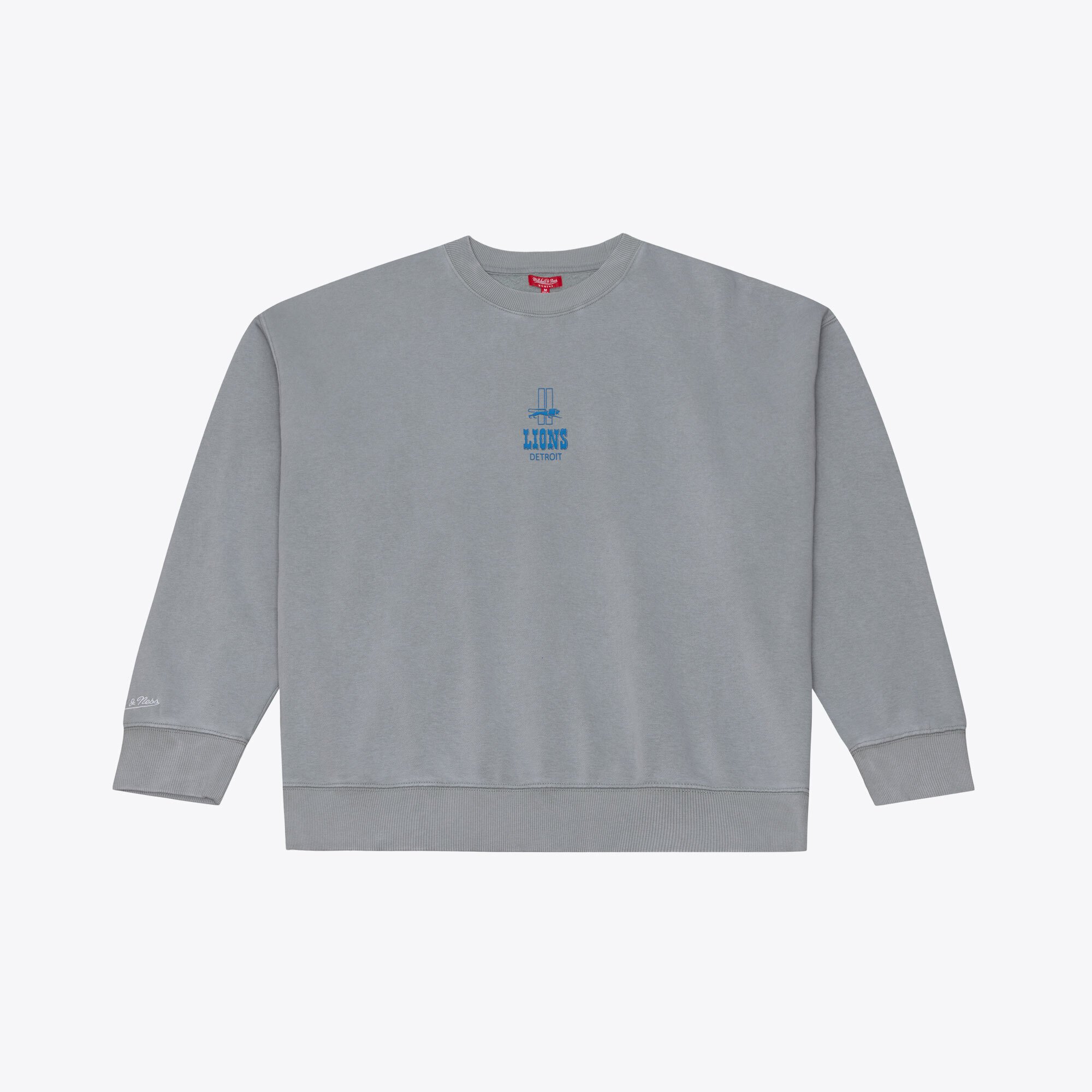 Felpa da donna Mitchell & Ness grigia con micro logo Detroit Lions Core Essentials