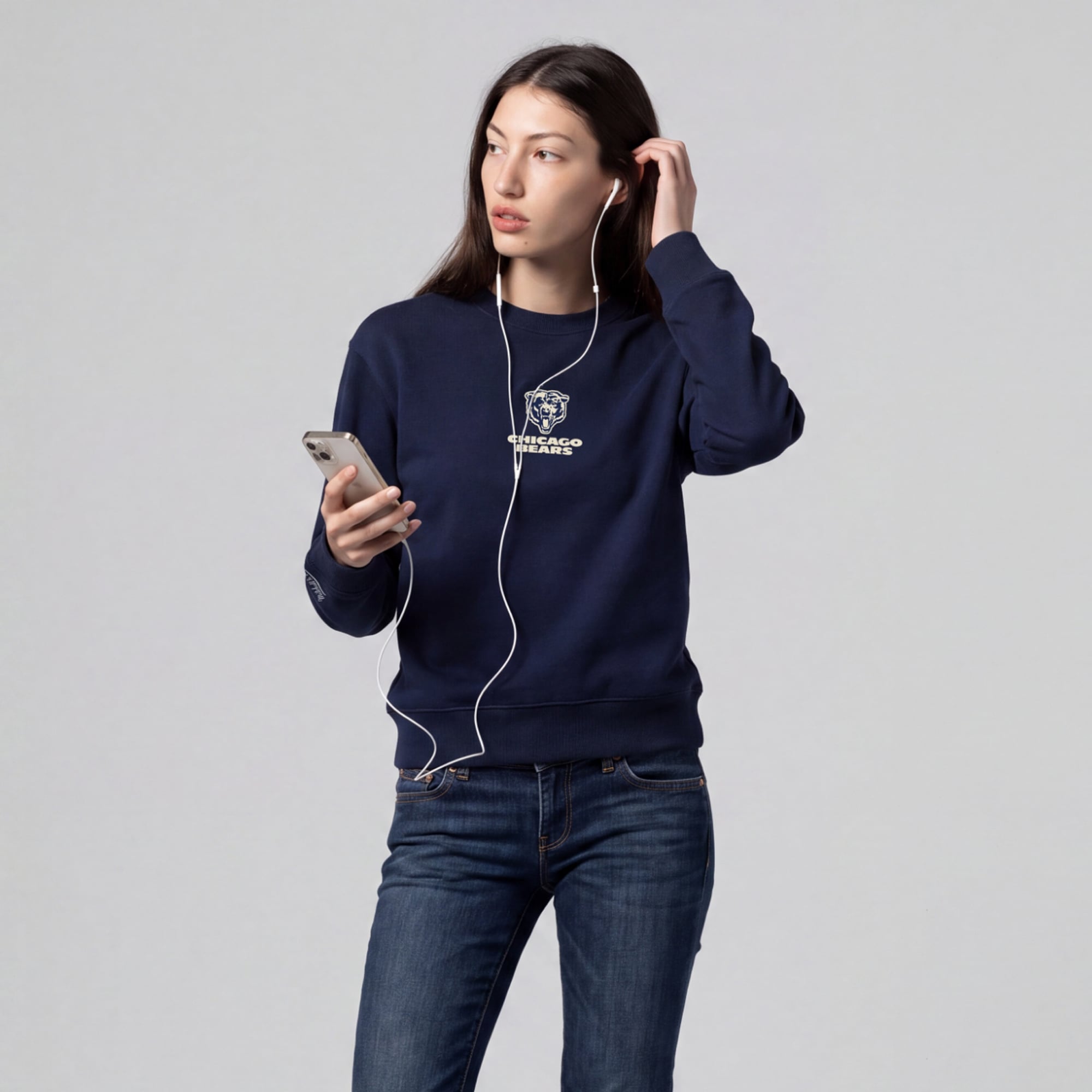 Sweat-shirt polaire Mitchell & Ness Core Essentials à micro-logo bleu marine pour femme, modèle Chicago Bears.