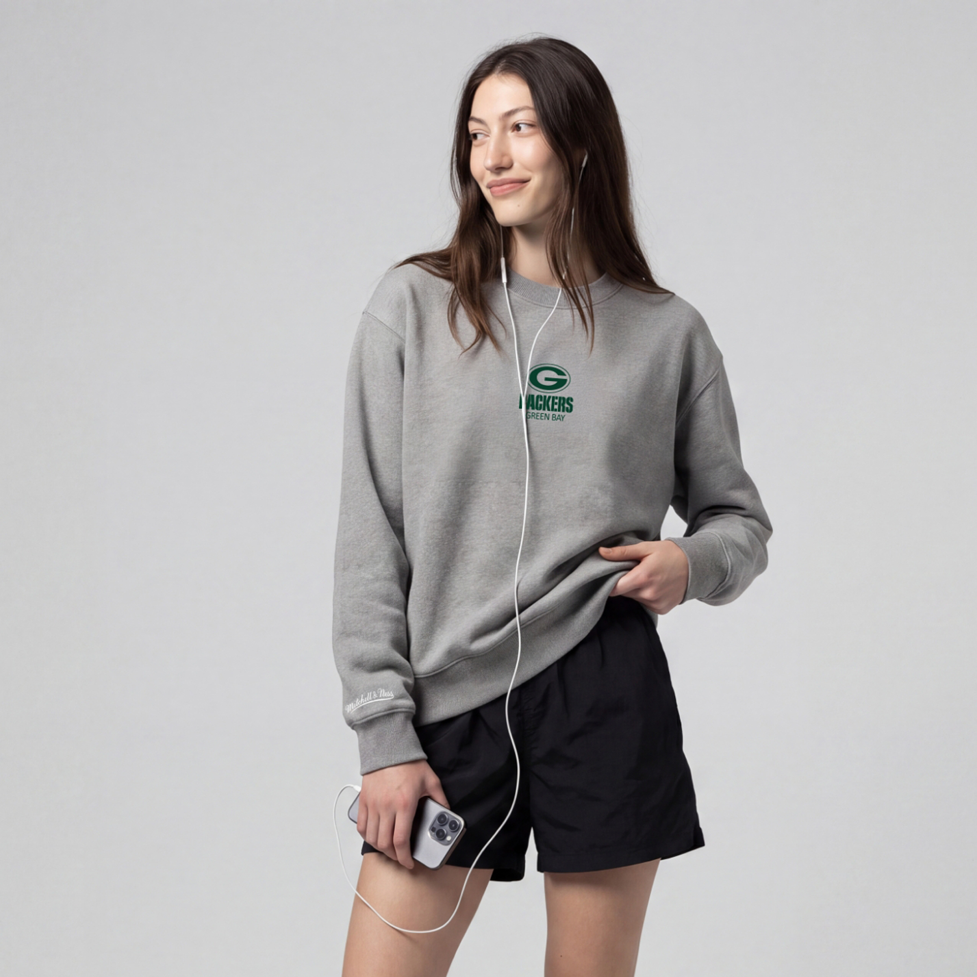 Mitchell & Ness Women's Mitchell Ness Gray Green Bay Packers Core Essentials Micro Logo Fleece Sweatshirt - Gray