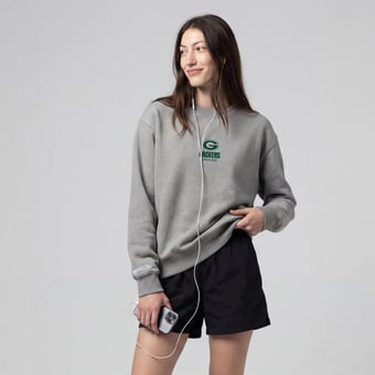Women's Mitchell & Ness Gray Green Bay Packers Core Essentials Micro Logo Fleece Sweatshirt
