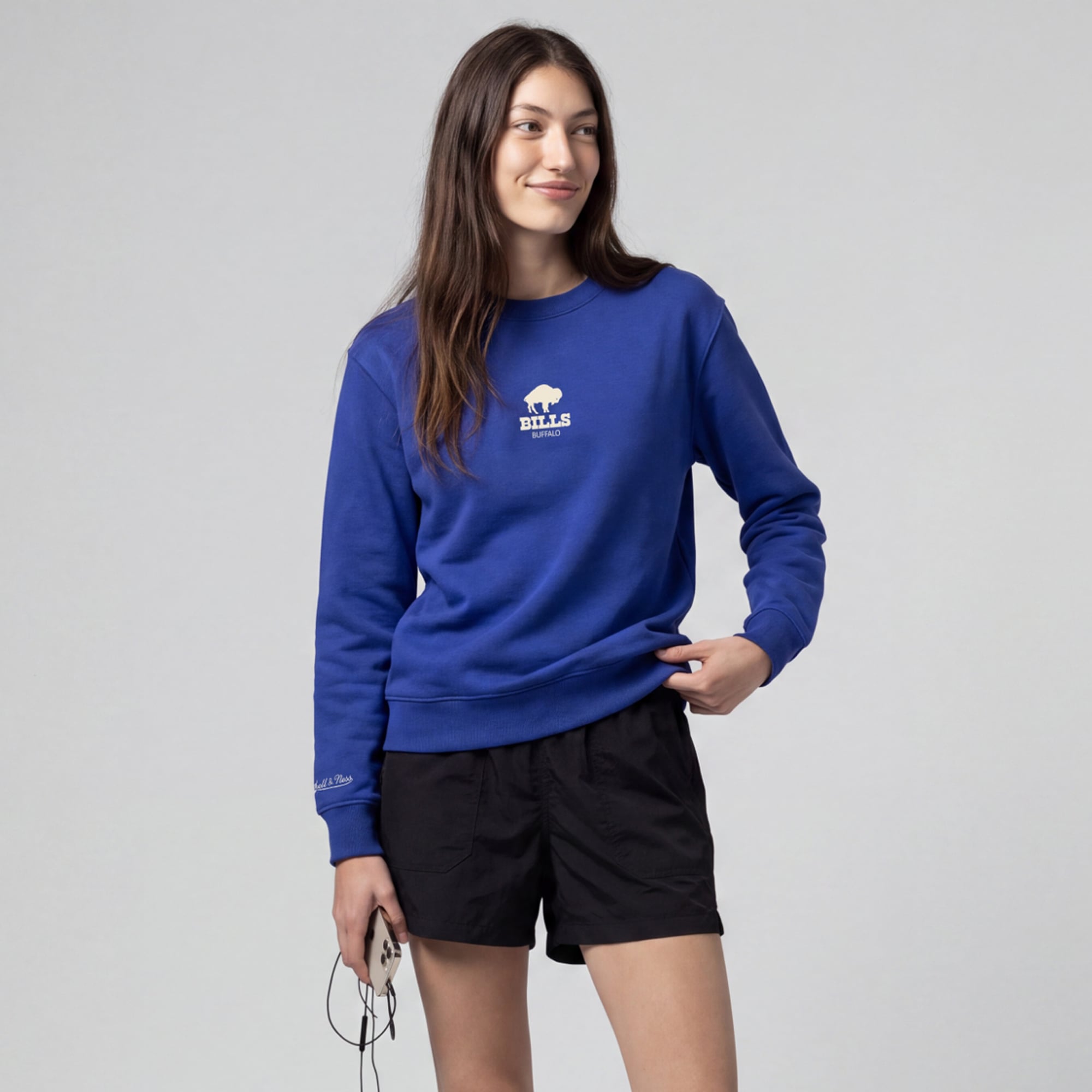 Mitchell & Ness Damen-Fleece-Sweatshirt „Royal Buffalo Bills Core Essentials“ mit Mikrologo
