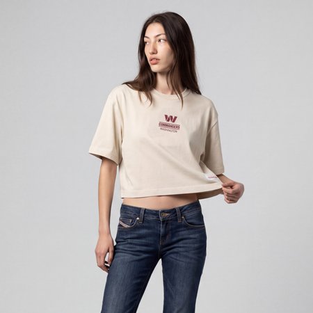 Women's Mitchell & Ness Cream Washington Commanders Core Essentials Micro Logo Boxy Crop T-Shirt
