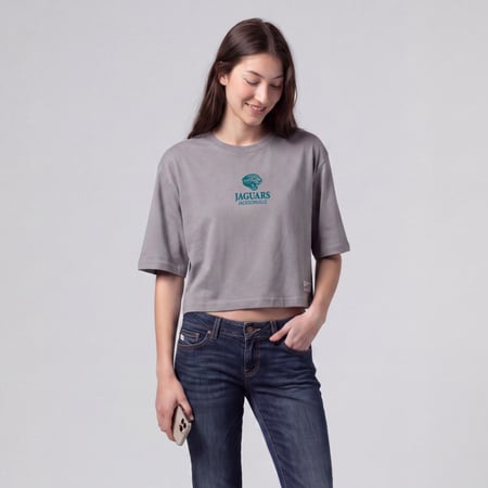 Women's Mitchell & Ness Gray Jacksonville Jaguars Core Essentials Micro Logo Boxy Crop T-Shirt