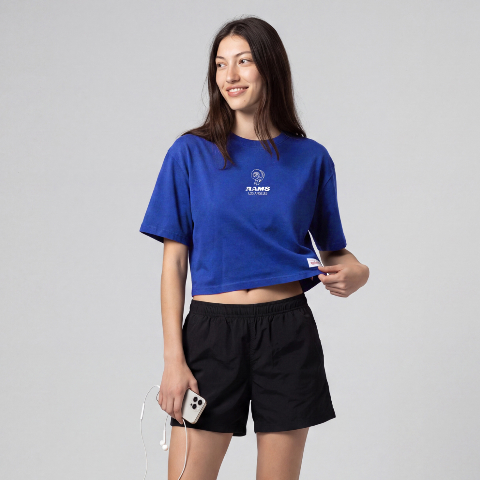 Women's Mitchell & Ness Royal Los Angeles Rams Core Essentials Micro Logo Boxy Crop T-Shirt