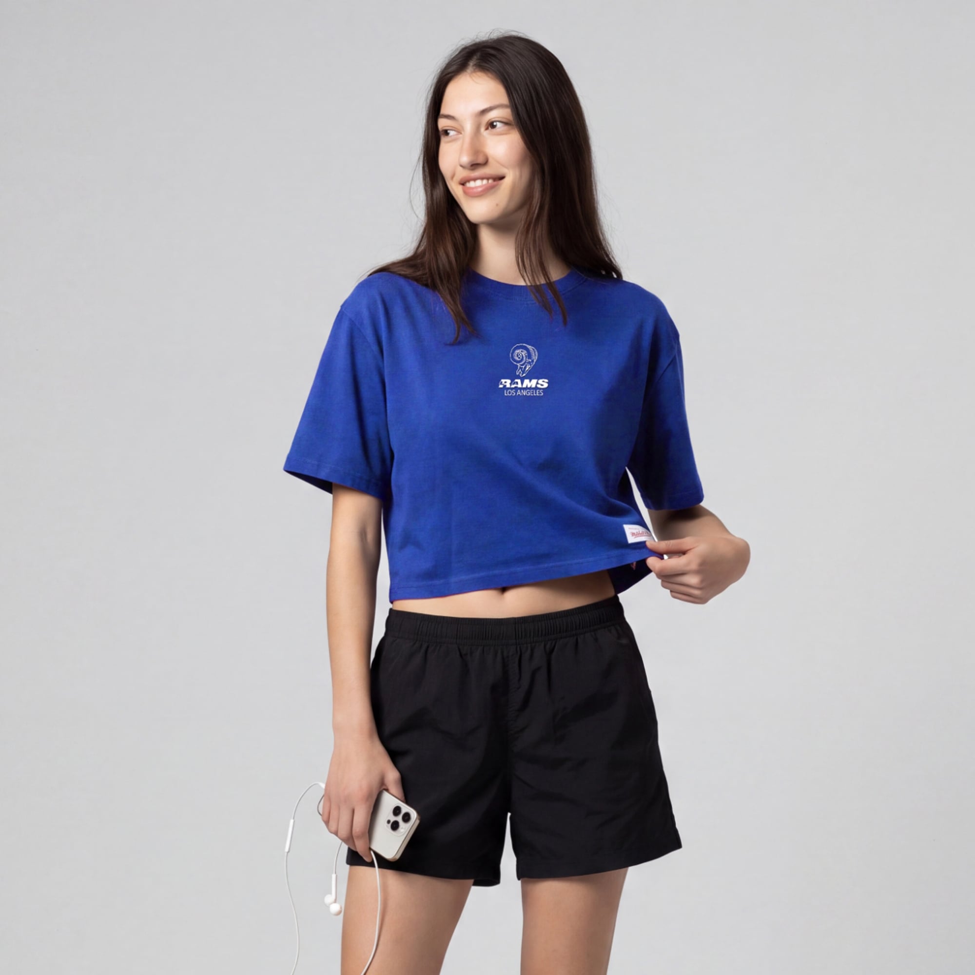 Women's Mitchell & Ness Royal Los Angeles Rams Core Essentials Micro Logo Boxy Crop T-Shirt