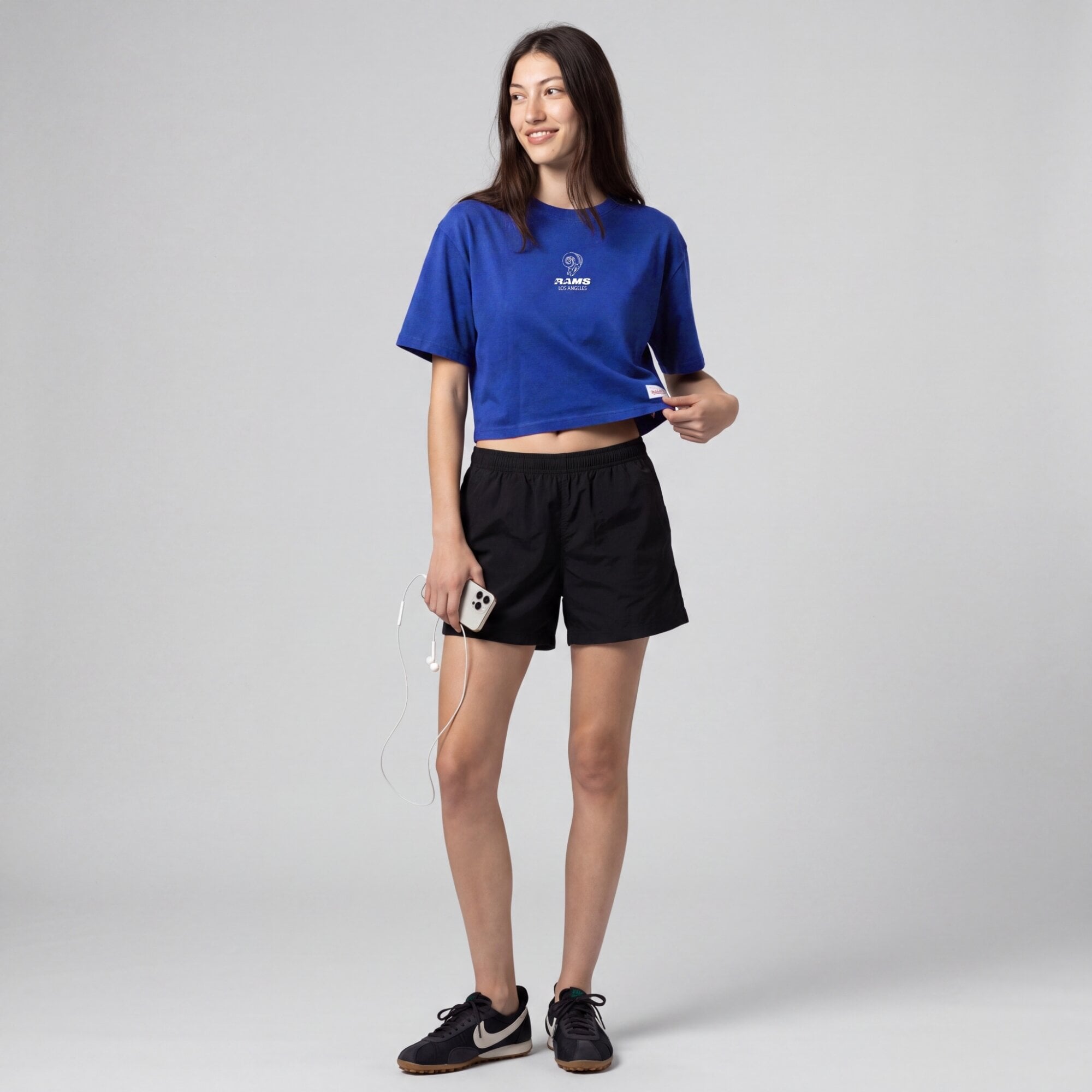 Women's Mitchell & Ness Royal Los Angeles Rams Core Essentials Micro Logo Boxy Crop T-Shirt