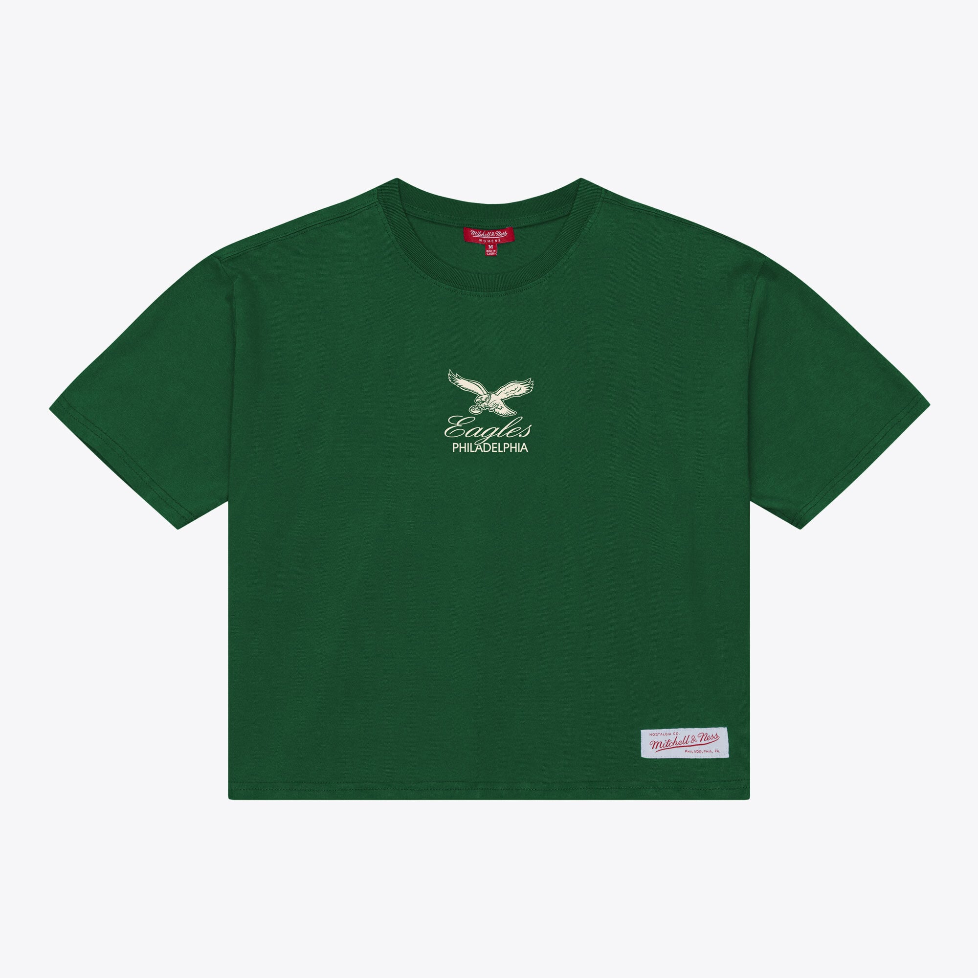 Women's Mitchell & Ness Green Philadelphia Eagles Core Essentials Micro Logo Boxy Crop T-Shirt