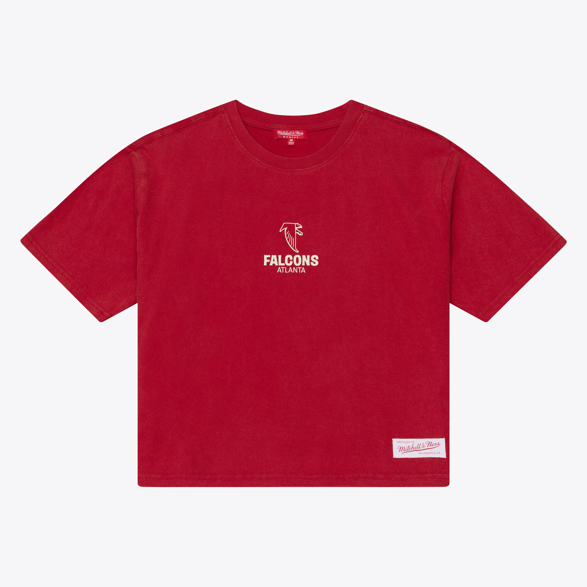 Women's Mitchell & Ness Scarlet Atlanta Falcons Core Essentials Micro Logo Boxy Crop T-Shirt