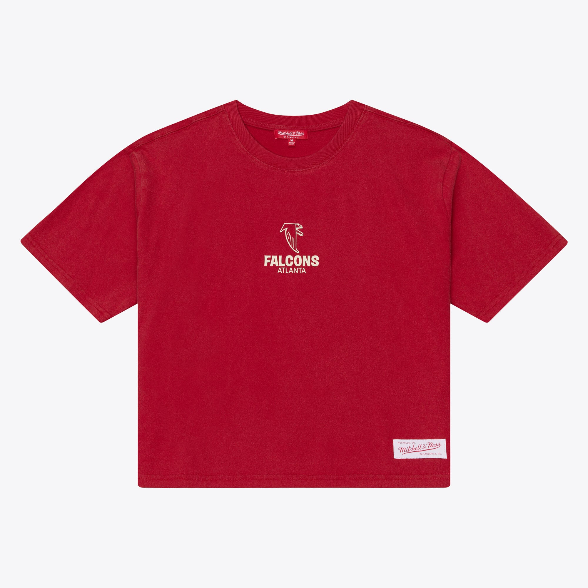 Women's Mitchell & Ness Scarlet Atlanta Falcons Core Essentials Micro Logo Boxy Crop T-Shirt