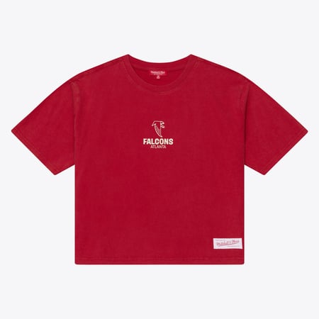 Women's Mitchell & Ness Scarlet Atlanta Falcons Core Essentials Micro Logo Boxy Crop T-Shirt