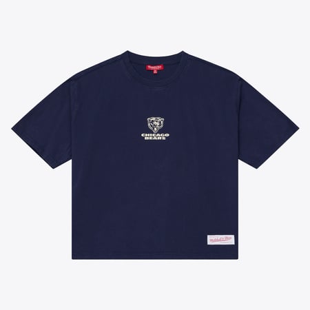 Women's Mitchell & Ness Navy Chicago Bears Core Essentials Micro Logo Boxy Crop T-Shirt