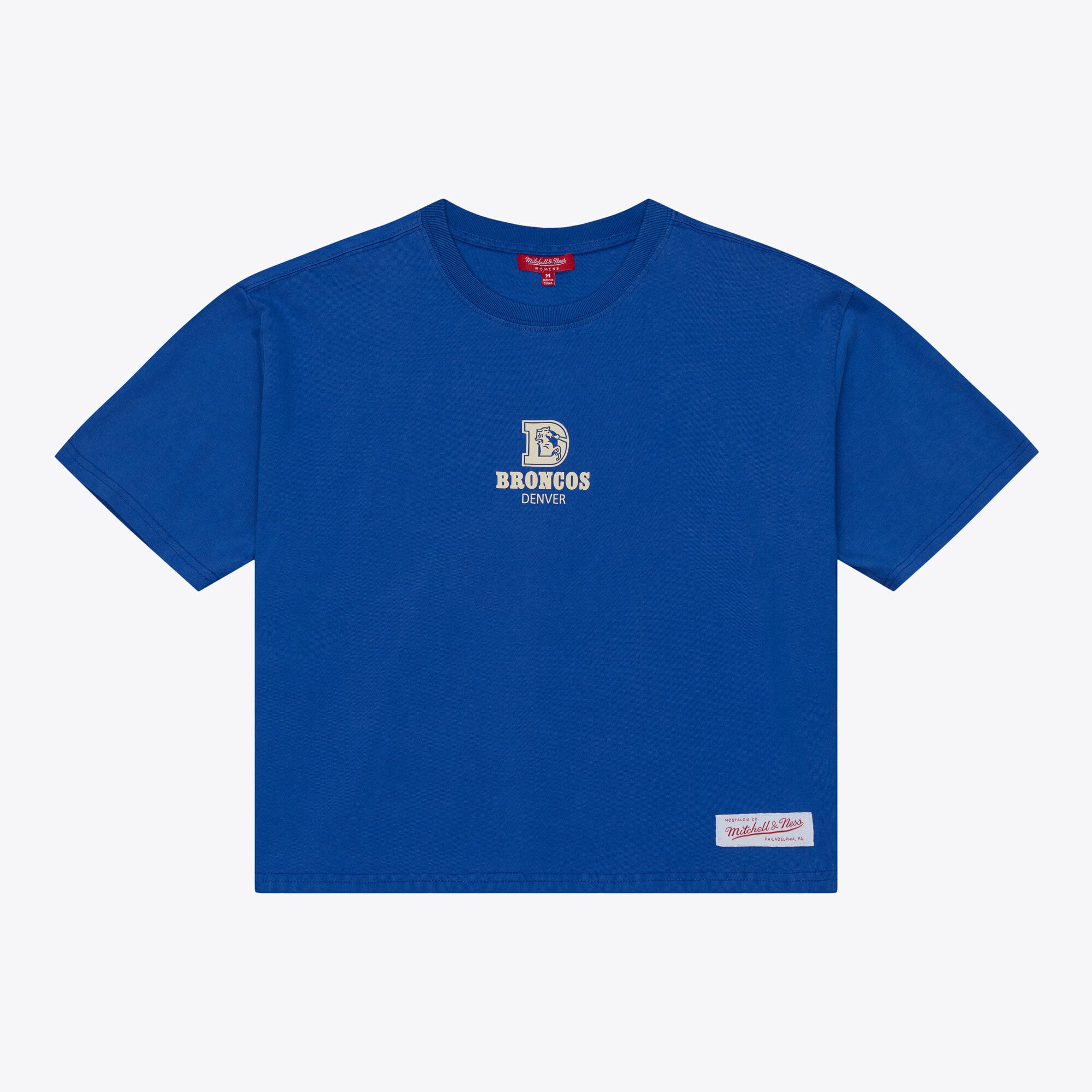 T-shirt corta da donna Mitchell & Ness Royal Denver Broncos Core Essentials Micro Logo: retailer-supplied image