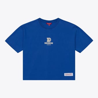 Women's Mitchell & Ness Royal Denver Broncos Core Essentials Micro Logo Boxy Crop T-Shirt