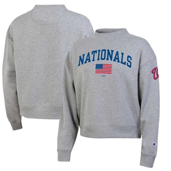 Women's Champion  Heather Gray Washington Nationals Americana Triumph Fleece Tri-Blend Sweatshirt