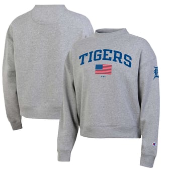 Women's Champion  Heather Gray Detroit Tigers Americana Triumph Fleece Tri-Blend Sweatshirt
