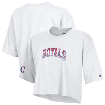 Women's Champion  White Kansas City Royals Boyfriend Cropped Americana T-Shirt