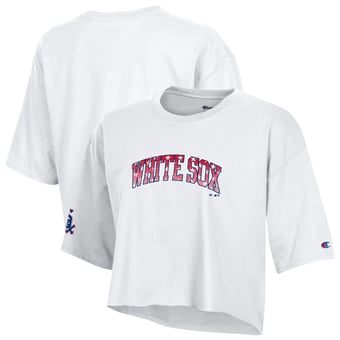 Women's Champion  White Chicago White Sox Boyfriend Cropped Americana T-Shirt