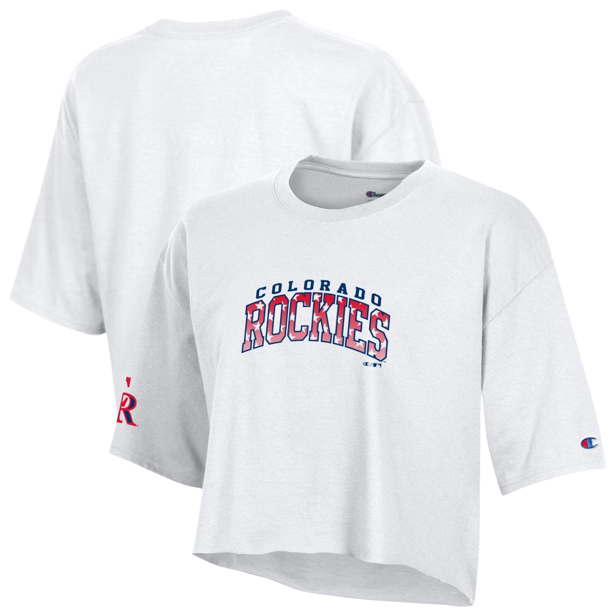 Women's Champion  White Colorado Rockies Boyfriend Cropped Americana T-Shirt