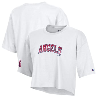 Women's Champion  White Los Angeles Angels Boyfriend Cropped Americana T-Shirt