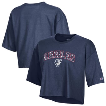 Women's Champion  Navy Baltimore Orioles Boyfriend Cropped Americana T-Shirt