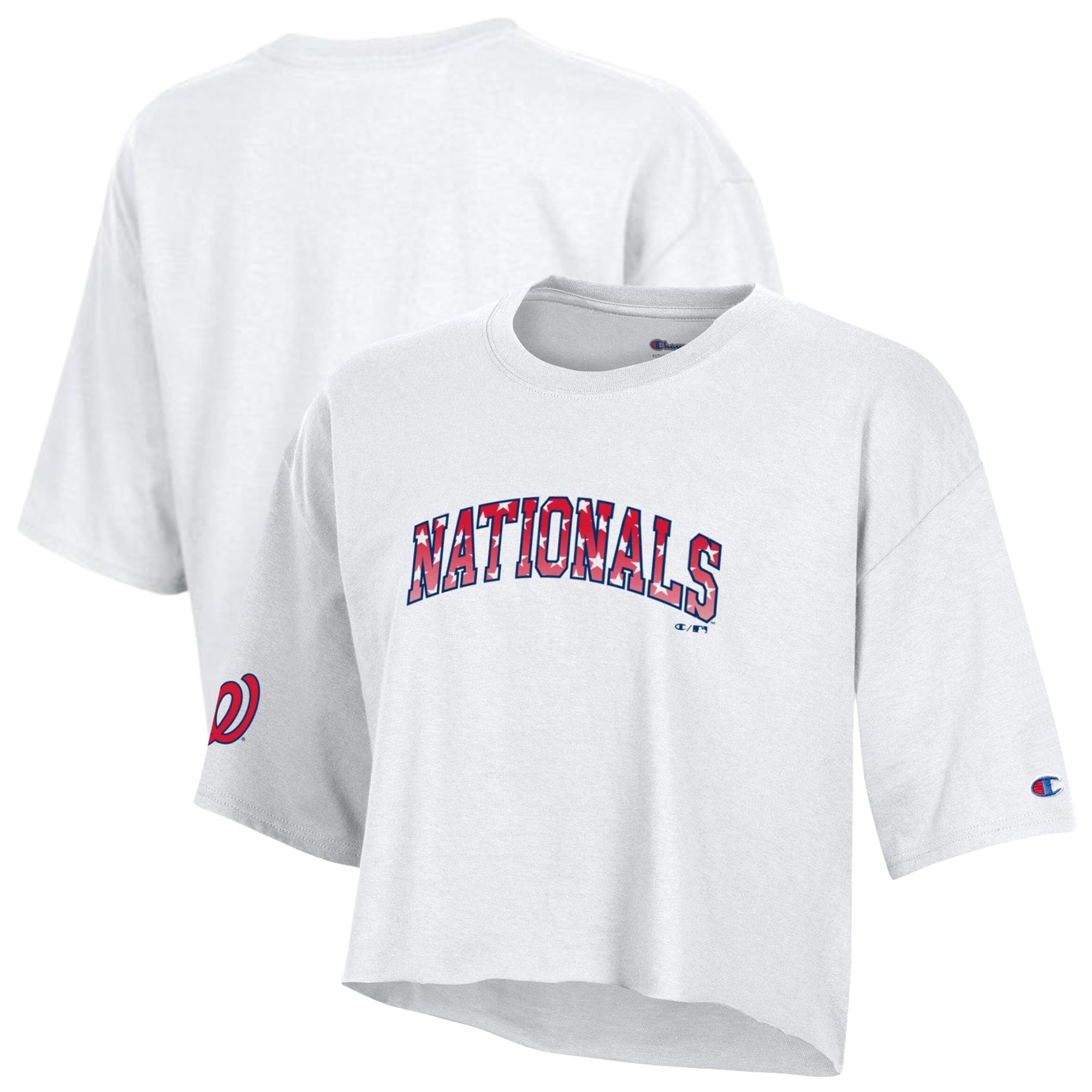 Women's Champion  White Washington Nationals Boyfriend Cropped Americana T-Shirt