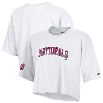 Women's Champion  White Washington Nationals Boyfriend Cropped Americana T-Shirt