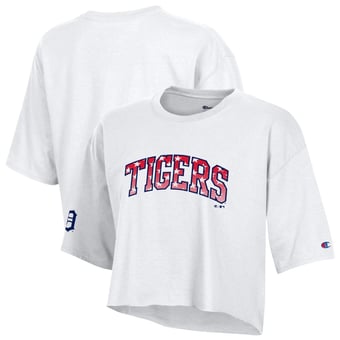 Women's Champion  White Detroit Tigers Boyfriend Cropped Americana T-Shirt