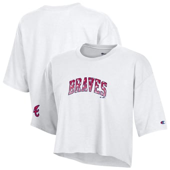 Women's Champion  White Atlanta Braves Boyfriend Cropped Americana T-Shirt