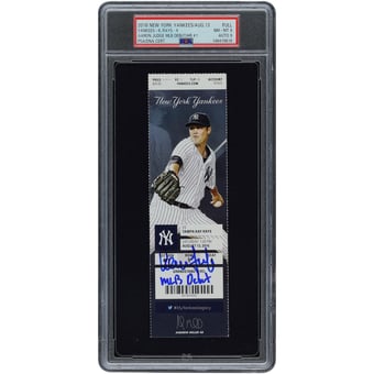 "Aaron Judge New York Yankees Autographed August 13, 2016 MLB Debut/HR #1 PSA Authenticated 8/9 Ticket with ""MLB Debut"" Inscription"
