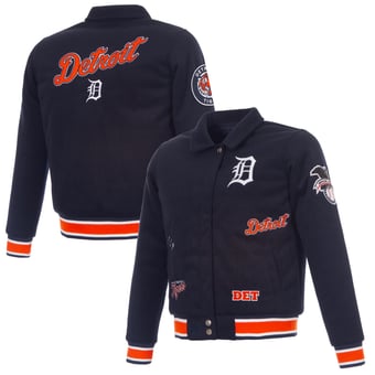 Women's JH Design Navy Detroit Tigers Reversible Wool Full-Snap Jacket