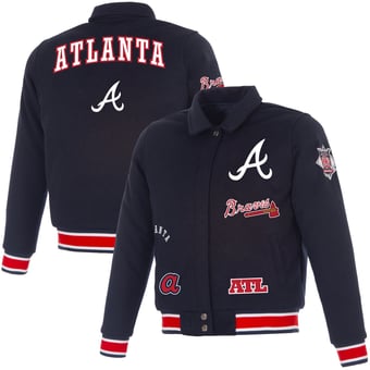 Women's JH Design Navy Atlanta Braves Reversible Wool Full-Snap Jacket