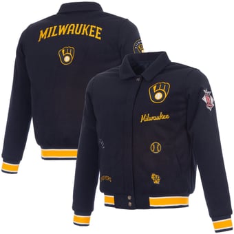 Women's JH Design Navy Milwaukee Brewers Reversible Wool Full-Snap Jacket