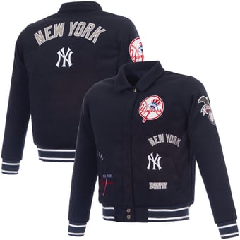 Women's JH Design Navy New York Yankees Reversible Wool Full-Snap Jacket