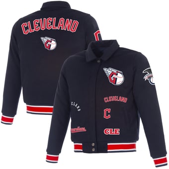Women's JH Design Navy Cleveland Guardians Reversible Wool Full-Snap Jacket