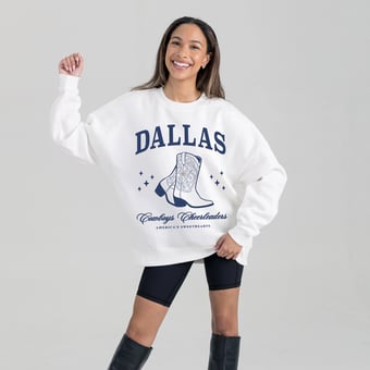 Women's Gameday Couture  White Dallas Cowboys Cheer Collection Boots Fleece Crewneck Sweatshirt