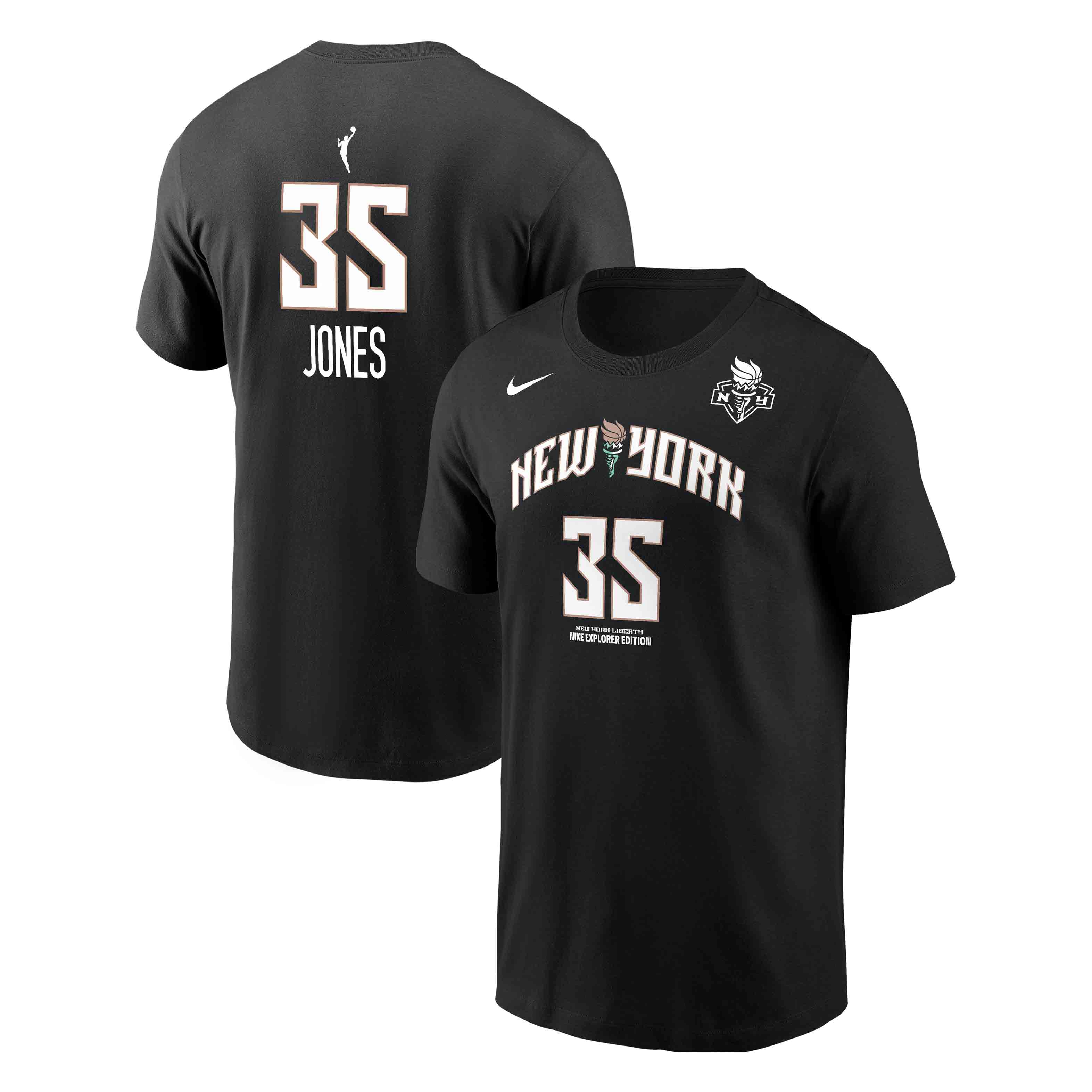 Men’s Nike Jonquel Jones Black New York Liberty Name & Number T-Shirt