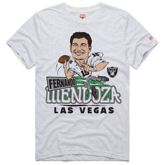 Unisex Homage Fernando Mendoza Ash Las Vegas Raiders Caricature Player Graphic Tri-Blend T-Shirt