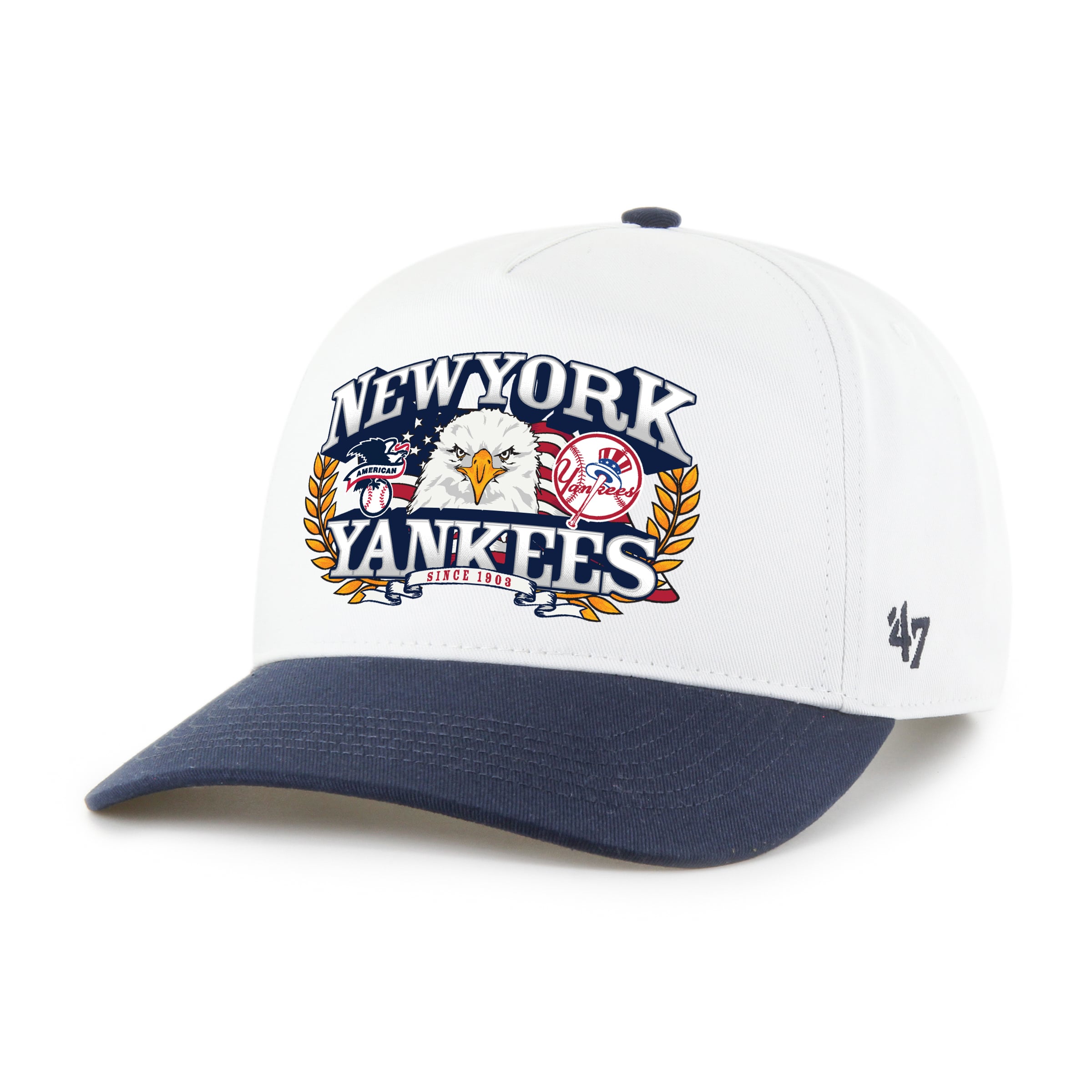 Men's '47 White/Navy New York Yankees Americana Eagle Hitch Adjustable Hat