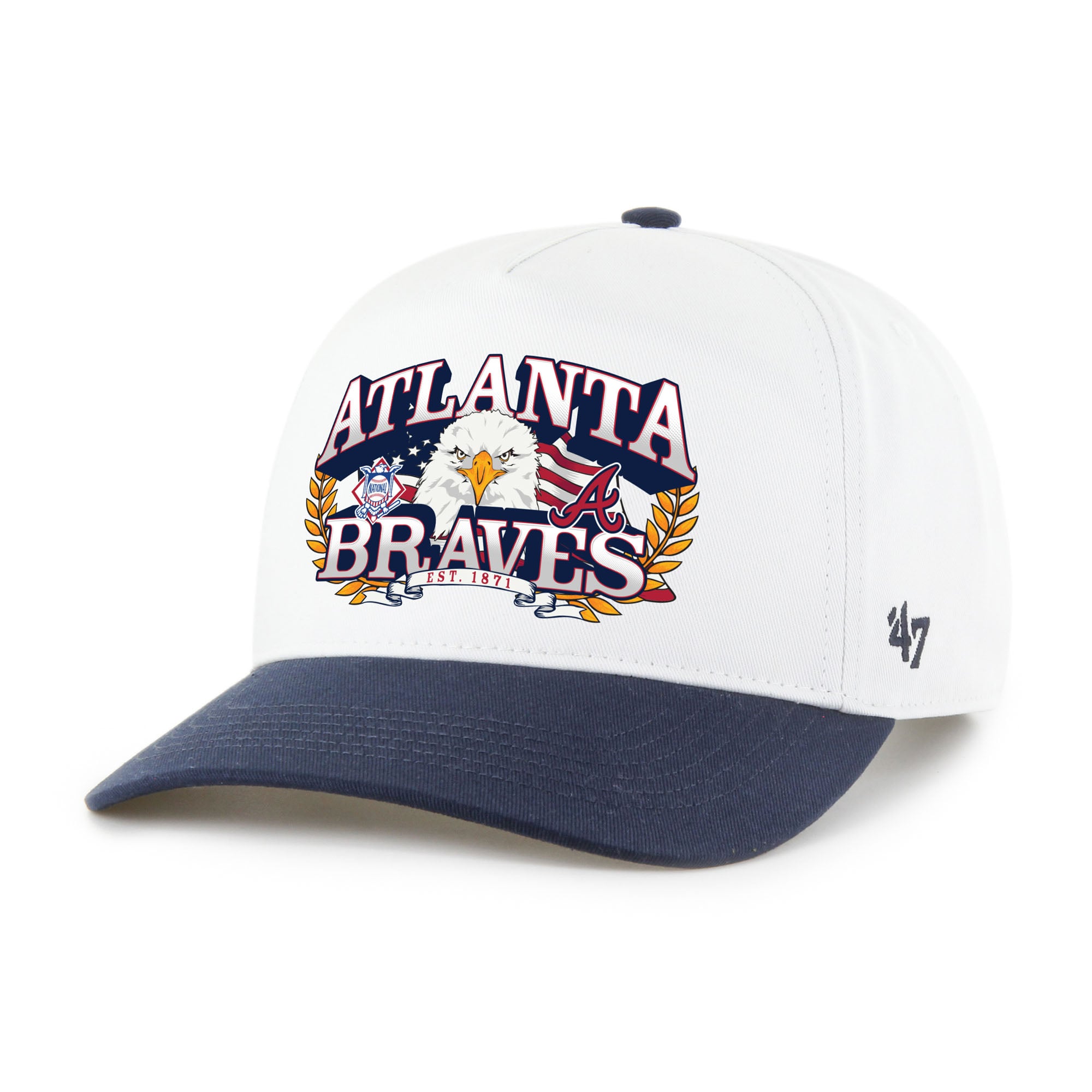 Men's '47 White/Navy Atlanta Braves Americana Eagle Hitch Adjustable Hat
