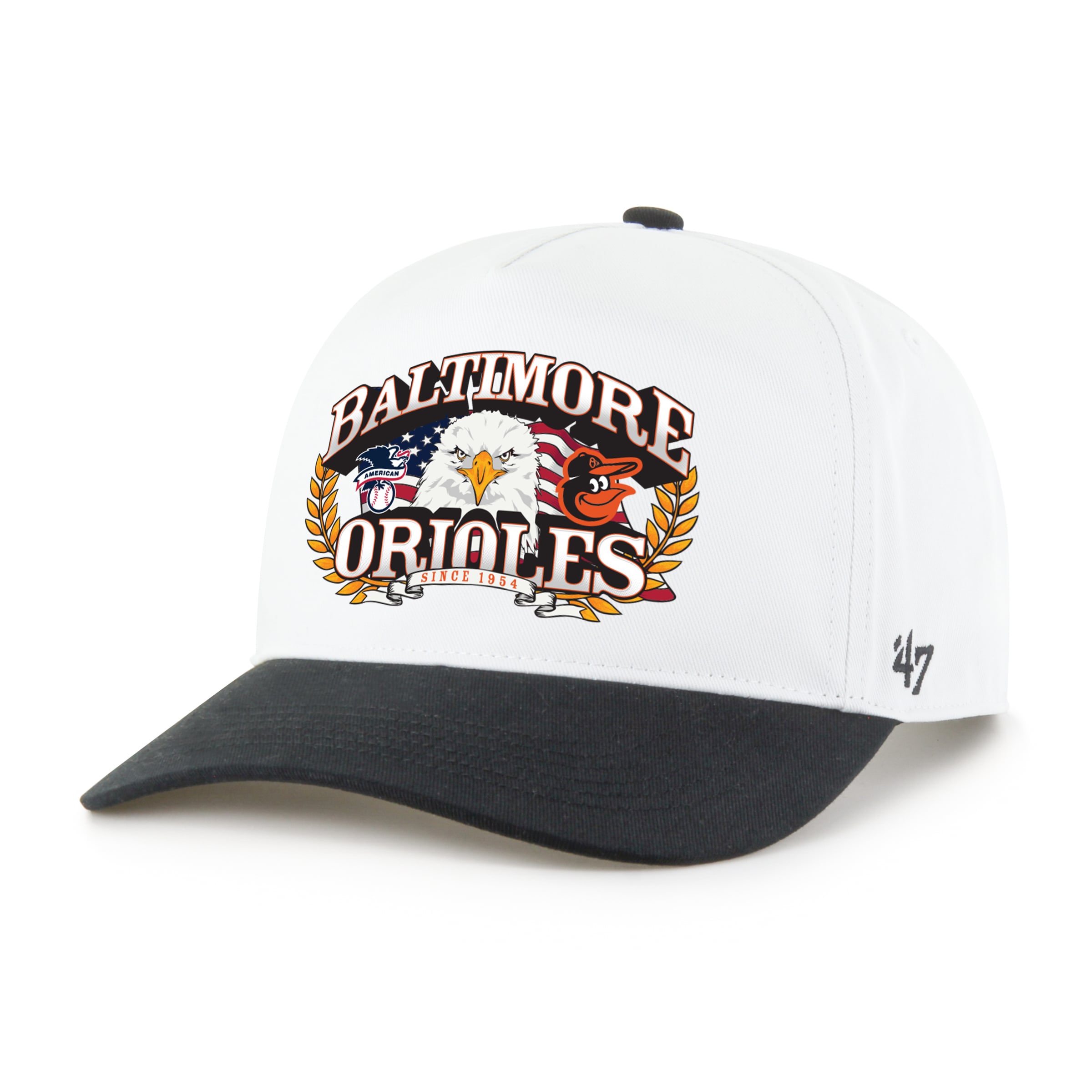 Men's '47 White/Black Baltimore Orioles Americana Eagle Hitch Adjustable Hat