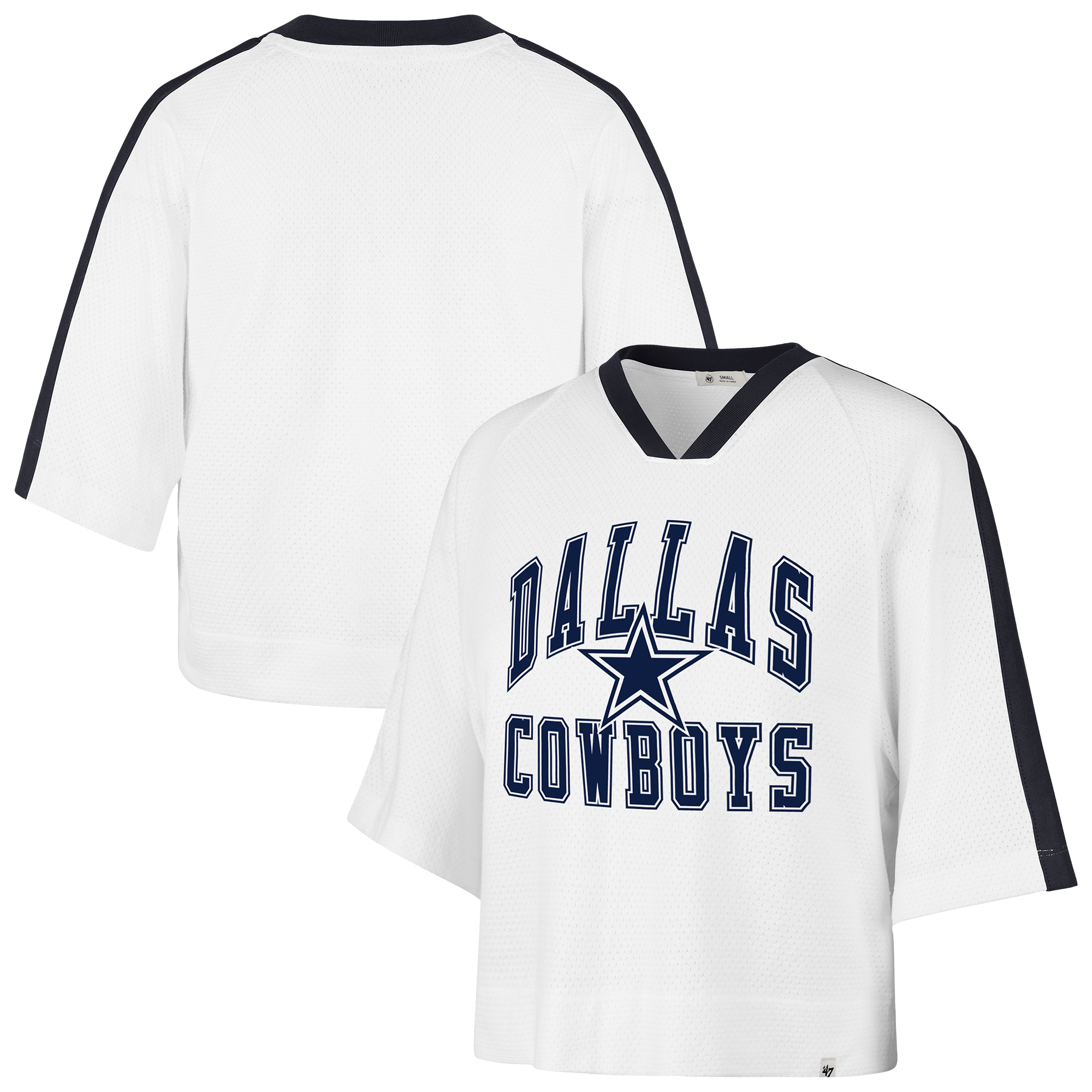 Women's '47 White Dallas Cowboys Big Overarch Drop Needle Raglan V-Neck T-Shirt