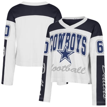 Women's '47  White Dallas Cowboys Exclamation Metro V-Neck Long Sleeve Jersey T-Shirt