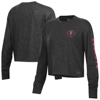 Women's Under Armour  Black Wisconsin Badgers Icon Sleeve Two-Hit Long Sleeve Cropped Tri-Blend T-Shirt
