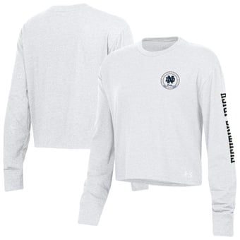 Women's Under Armour  White Notre Dame Fighting Irish Icon Sleeve Two-Hit Long Sleeve Cropped Tri-Blend T-Shirt