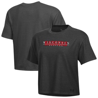 Women's Under Armour  Heather Black Wisconsin Badgers Boxy Icon T-Shirt